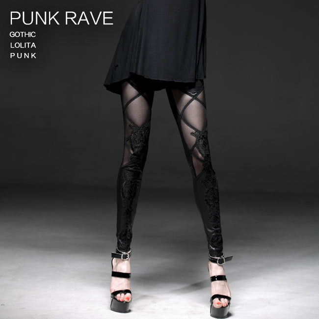 Sexy Lady Fashion Lamination Mesh Lace Fake Boot Gothic Pants Legging