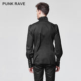 Black Bubble Long Sleeve Gothic Shirt With Lace High Collar