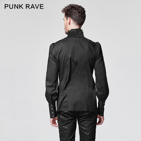 Black Bubble Long Sleeve Gothic Shirt With Lace High Collar