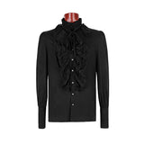 Black Bubble Long Sleeve Gothic Shirt With Lace High Collar