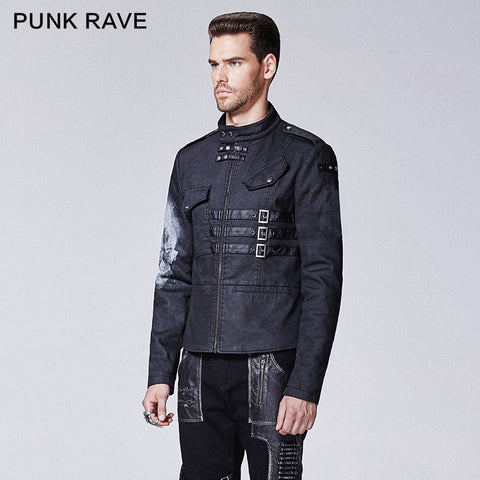 Across An Arm Printed Skull Punk Jacket For Men