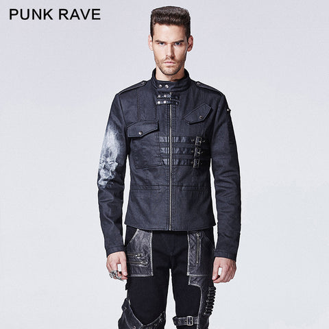 Across An Arm Printed Skull Punk Jacket For Men