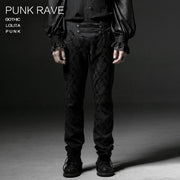 Punk Black Winter Flower Pattern Men Slim Gothic Pants