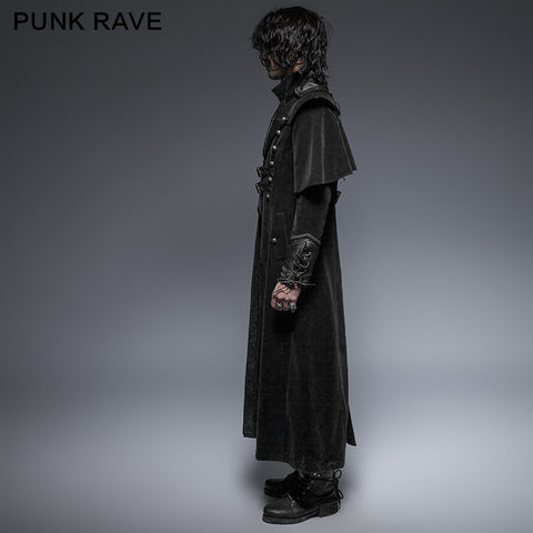 Military Black Leather Long Gothic Trench Coats With Belts