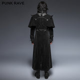 Military Black Leather Long Gothic Trench Coats With Belts
