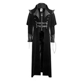 Military Black Leather Long Gothic Trench Coats With Belts