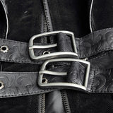 Military Black Leather Long Gothic Trench Coats With Belts