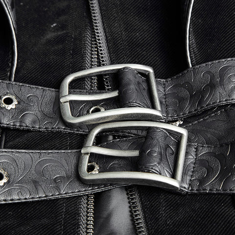 Military Black Leather Long Gothic Trench Coats With Belts