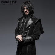 Military Black Leather Long Gothic Trench Coats With Belts