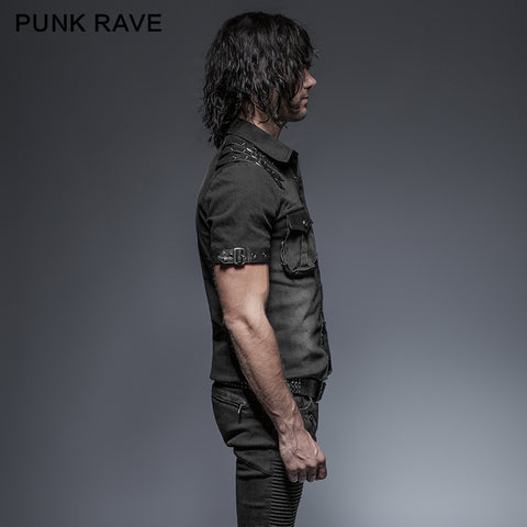Causal Tie-dye Short Sleeves Punk Shirts With Two Pockets