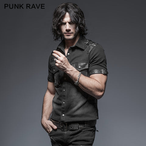 Causal Tie-dye Short Sleeves Punk Shirts With Two Pockets
