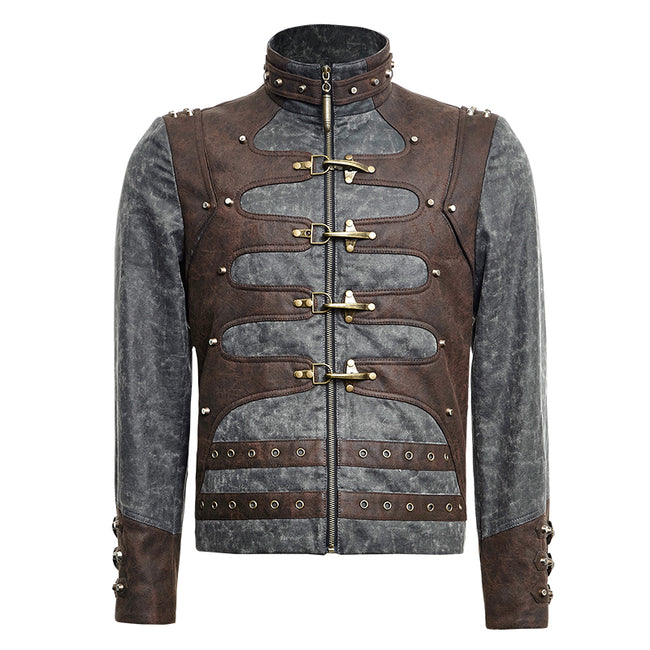 Steampunk Zipped Short Punk Jacket With Stand-up Collar