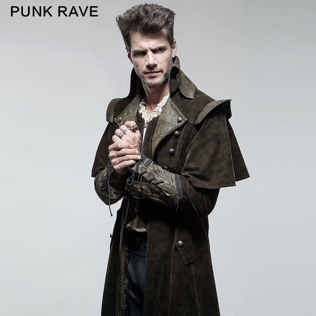 Military Cape Style Modern Gothic Trench Coats For Men