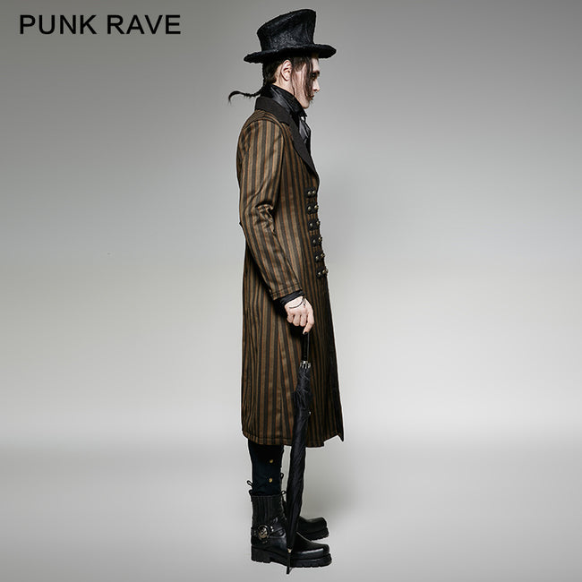 Yellow And Black Vertical Stripe Punk Coat With A Lapel