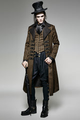 Yellow And Black Vertical Stripe Punk Coat With A Lapel