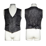 V Collar Punk Vest With Metal Carving Buttons In The Front