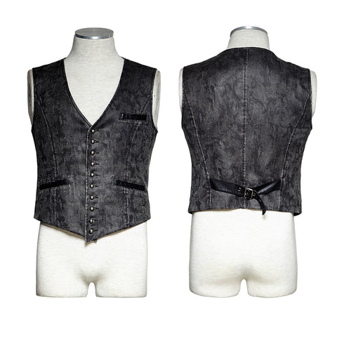 V Collar Punk Vest With Metal Carving Buttons In The Front