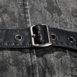 V Collar Punk Vest With Metal Carving Buttons In The Front