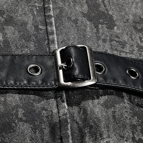 V Collar Punk Vest With Metal Carving Buttons In The Front