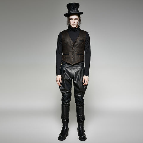 V Collar Punk Vest With Metal Carving Buttons In The Front
