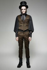 V Collar Punk Vest With Metal Carving Buttons In The Front
