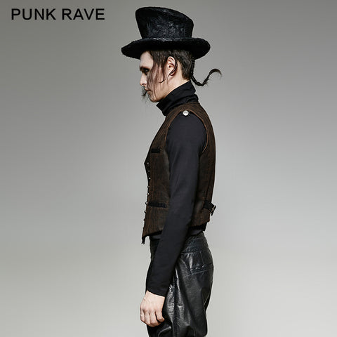 V Collar Punk Vest With Metal Carving Buttons In The Front