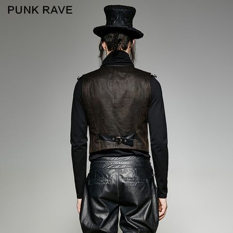 V Collar Punk Vest With Metal Carving Buttons In The Front