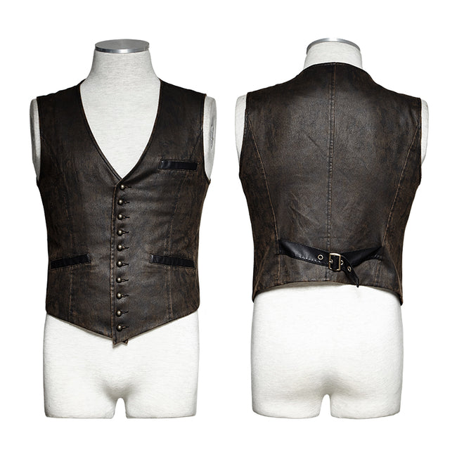 V Collar Punk Vest With Metal Carving Buttons In The Front
