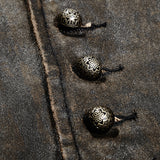 V Collar Punk Vest With Metal Carving Buttons In The Front