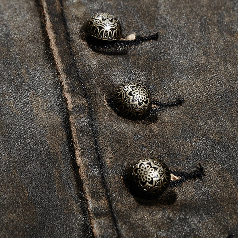 V Collar Punk Vest With Metal Carving Buttons In The Front