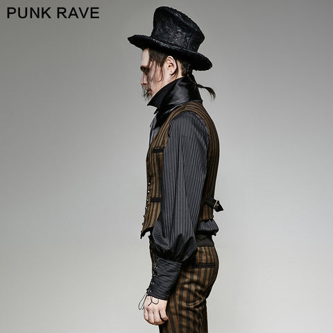 V Collar Punk Vest With Metal Carving Buttons In The Front