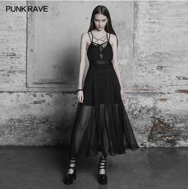 Elegant Gothic Layered Lace Chiffon Strap Dress– Punkravestore