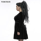 Goth chains long sleep velvet dress