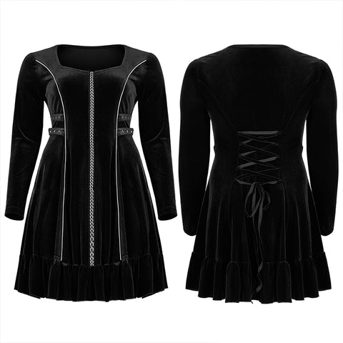 Goth chains long sleep velvet dress