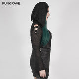 Punk perspective printed hooded T-shirt
