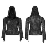 Punk perspective printed hooded T-shirt