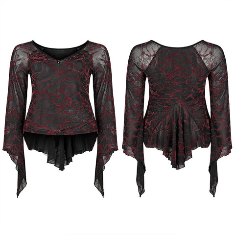 Daily goth v-neck mesh T-shirt
