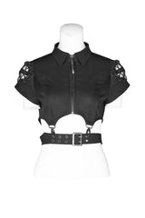 Dark Girl Hollow-out Metal Zipper Shirt