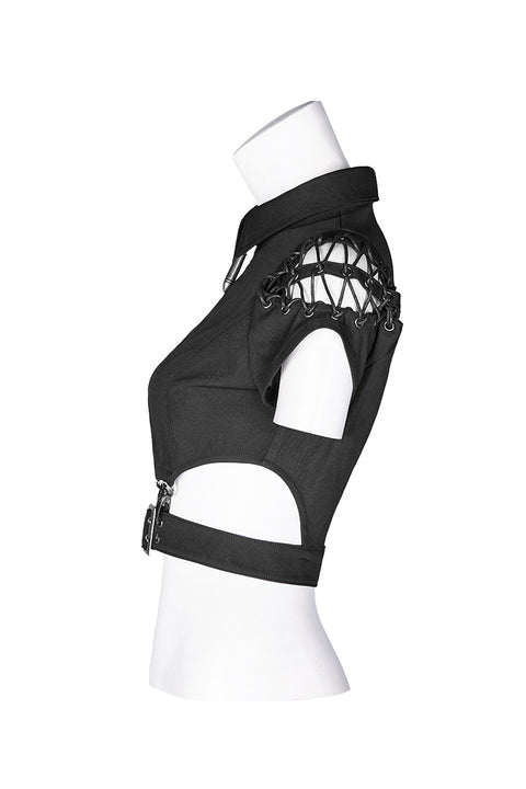 Dark Girl Hollow-out Metal Zipper Shirt