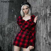 Red and black plaid with princess sleeves dress