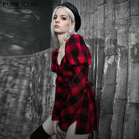 Red and black plaid with princess sleeves dress