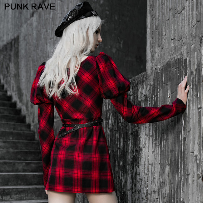 Red and black plaid with princess sleeves dress