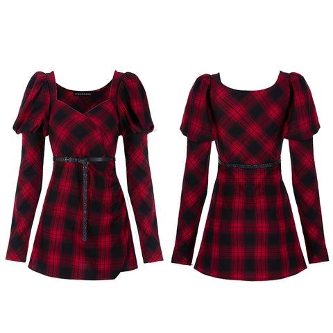 Red and black plaid with princess sleeves dress