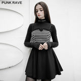 Swallow gird stitching suspenders punk little black dress