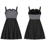 Swallow gird stitching suspenders punk little black dress