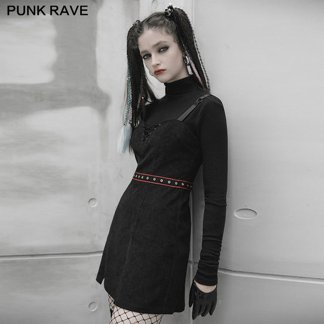 "PUNK" series suspender fitted strap dress