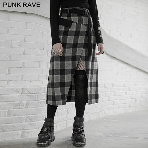 "PUNK" series high waist A shape mid-length skirt