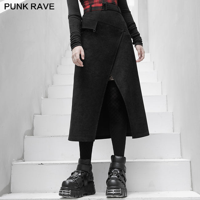 "PUNK" series high waist A shape mid-length skirt