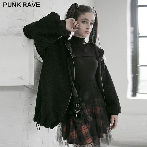 "PUNK" series mesh stitched plaid high-waisted skirt