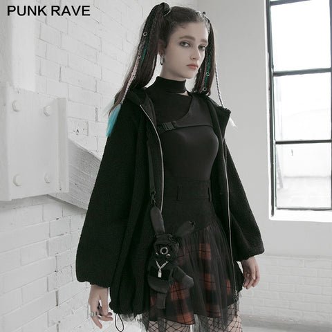 "PUNK" series mesh stitched plaid high-waisted skirt